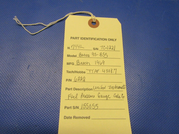 Beech Baron 55 United Instruments Fuel Pressure Gauge Code G P/N 6222 (0321-497)