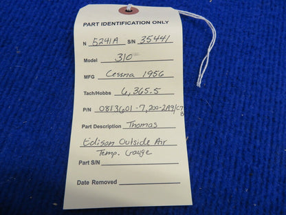 Cessna 310 Thomas Edison Outside Air Temp. Gauge P/N 0813601-7 (0222-310)