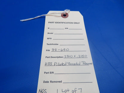 .2310 X .2150 HSS Piloted Threaded Reamer P/N 38-650 LOT OF 7 NOS (1022-519)