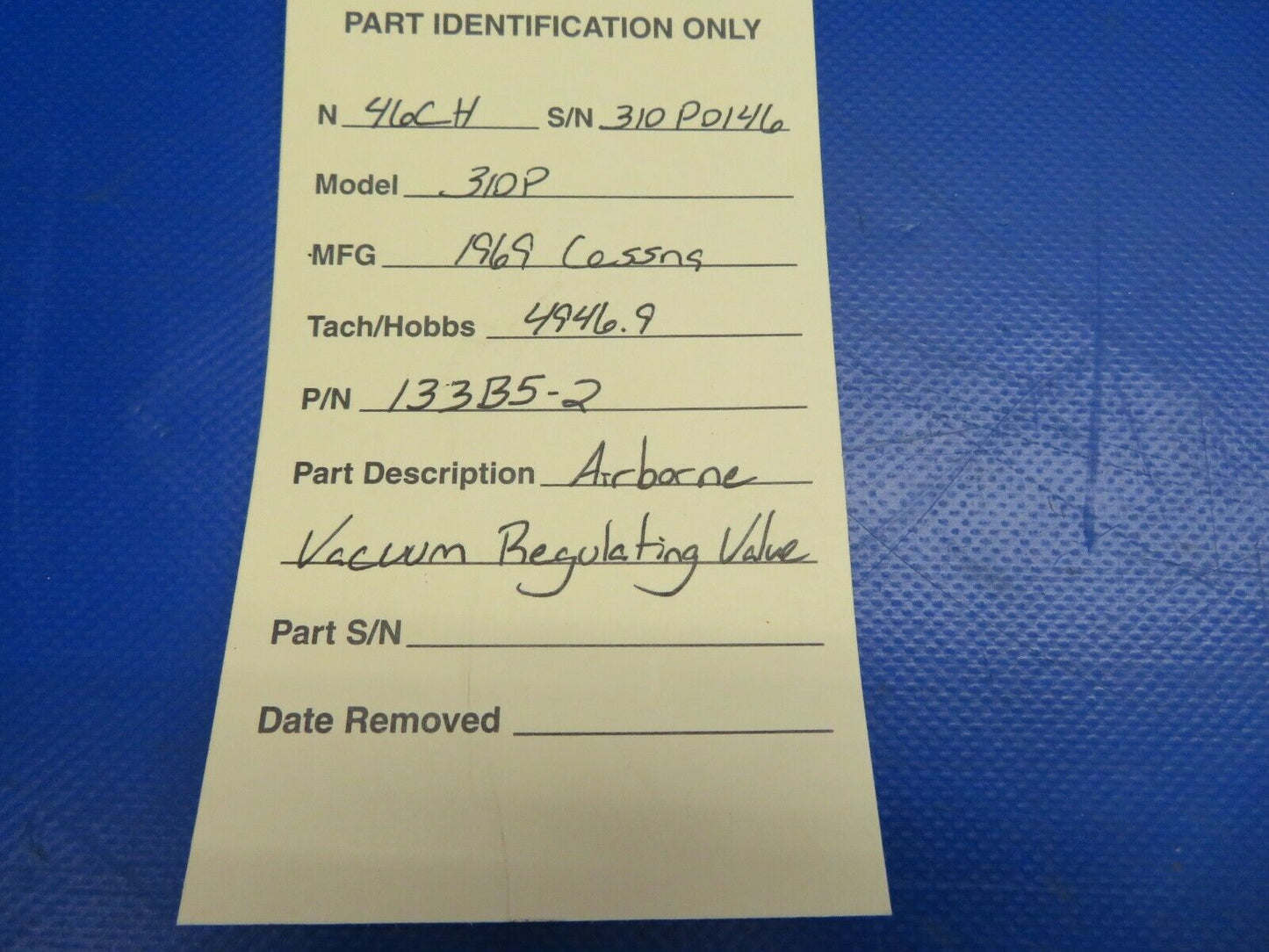 Cessna 310P Airborne Vacuum Regulating Valve P/N 133B5-2 (0720-316)