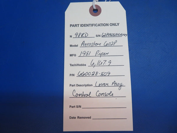Piper Aerostar 602P Lever Assembly Control Console P/N 660028-509 (0123-976)