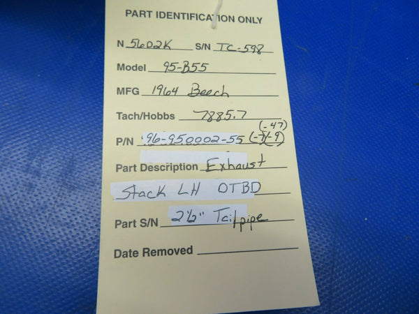 Beech 95-B55 Exhaust Stack RH OTBD 2 1/2" Tail Pipe P/N 96-950002-64 (0620-690)