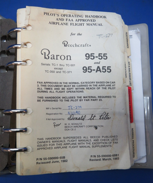 Beech 95-55 & 95-A55 Pilots Operating Handbook P/N 55-590000-65B1 (0723-649)
