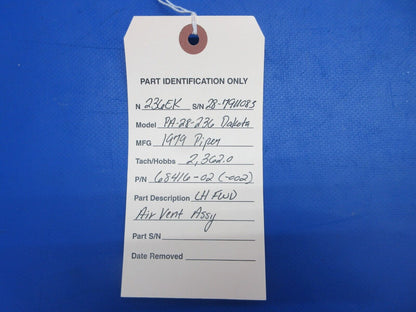 Piper PA-28-236 Dakota LH FWD Air Vent Assy P/N 68416-02 (0623-273)
