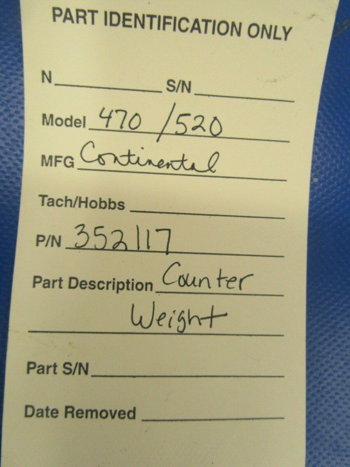 Continental IO-470 / 520 Counter Weight P/N 352117 (0319-228)