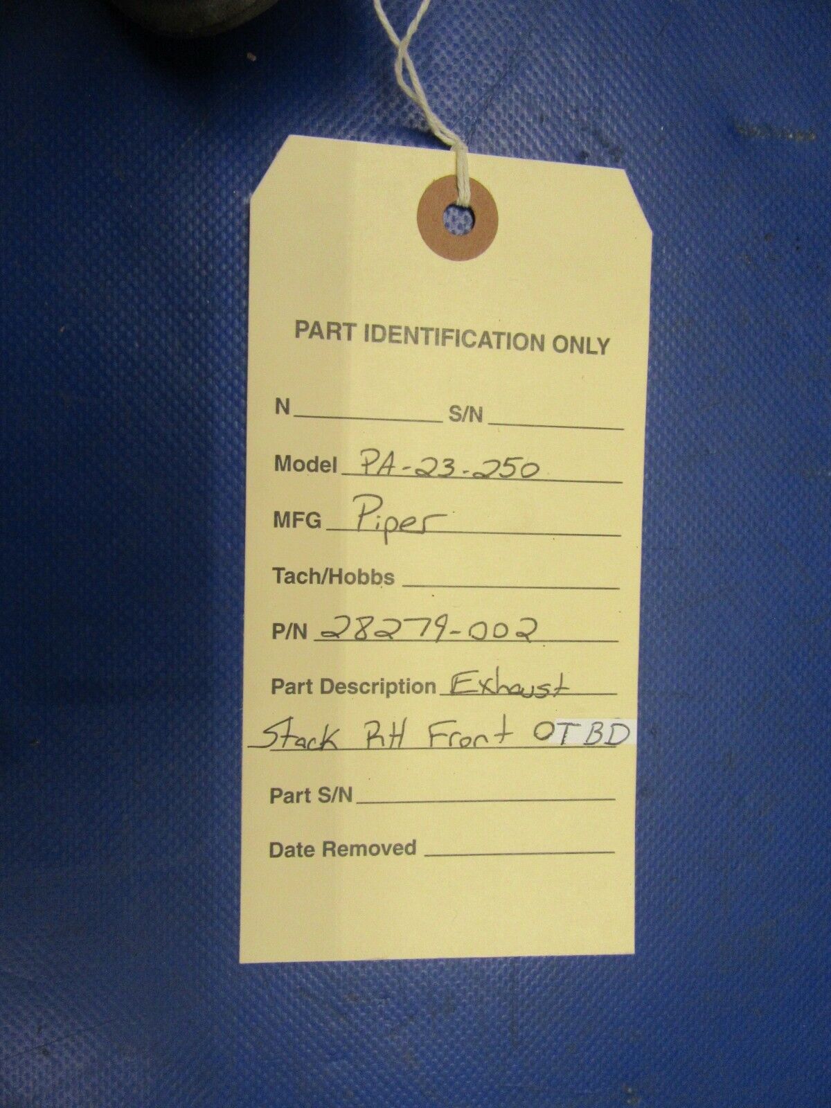 Piper PA-23-250 Exhaust Stack RH Forward OTBD P/N 28279-02 (0720-118)