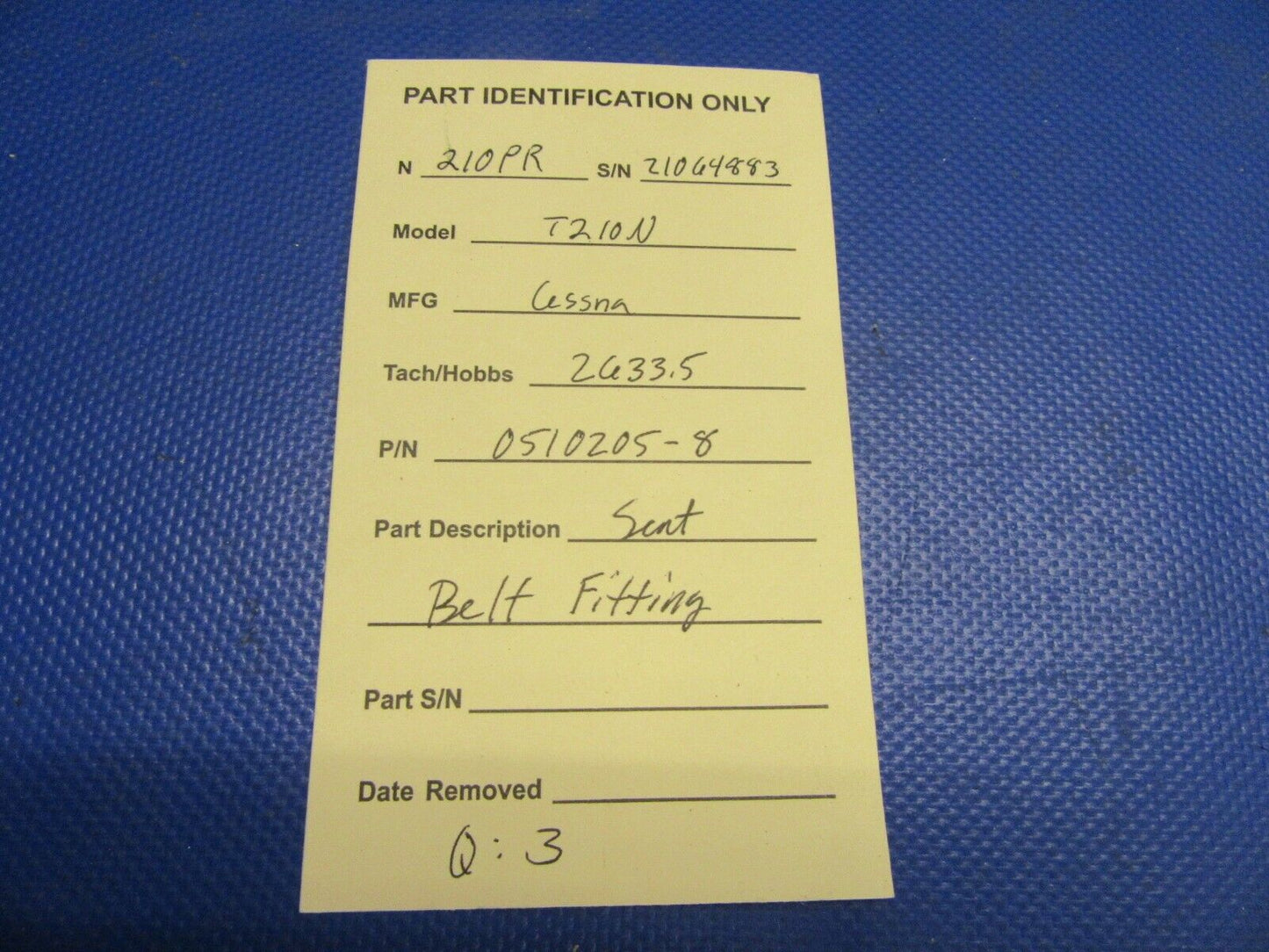 Cessna 210 / T210N Seat Belt Fitting P/N 0510205-8 (0921-652)