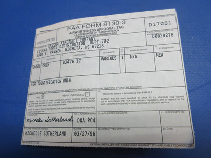 McCauley Threaded Propeller Shim w/ 8130 LOT OF 17 P/N B3476-12 NOS (0523-451)