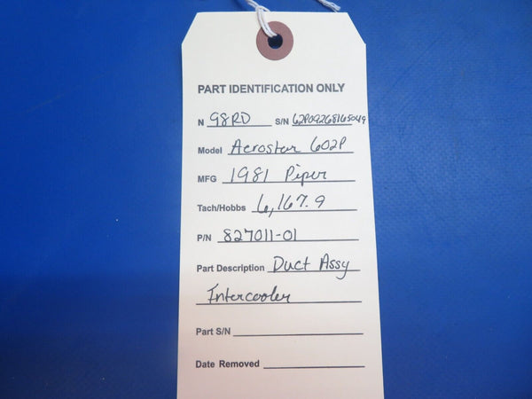 Piper Aerostar 602P Machen Duct Assy Intercooler P/N 827011-01 (0123-936)