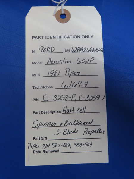 Aerostar 602P Hartzell Spinner & Bulkhead Propeller P/N C-3258-P (0723-327)