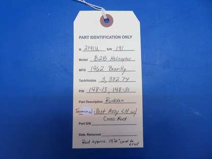 Brantly B2B Helicopter Rudder Terminal Post Assy P/N 148-13, 148-31 (1022-840)
