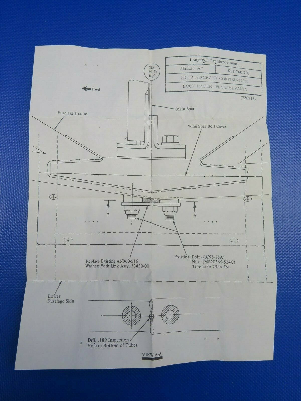 Piper PA-23 Longeron Reinforcement Kit P/N 760-703 NOS (1120-346)