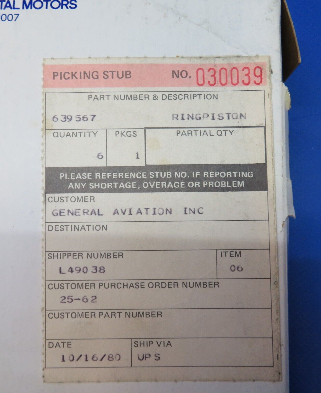 Continental Piston Rings P/N 6-639567 NOS (1222-365)