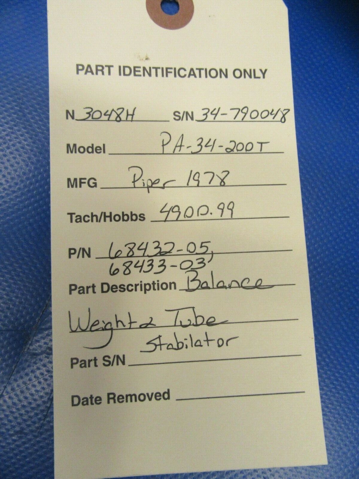 Piper Seneca II Stabilator Balance Weight and Tube 68432-04, 68433-03 (1119-226