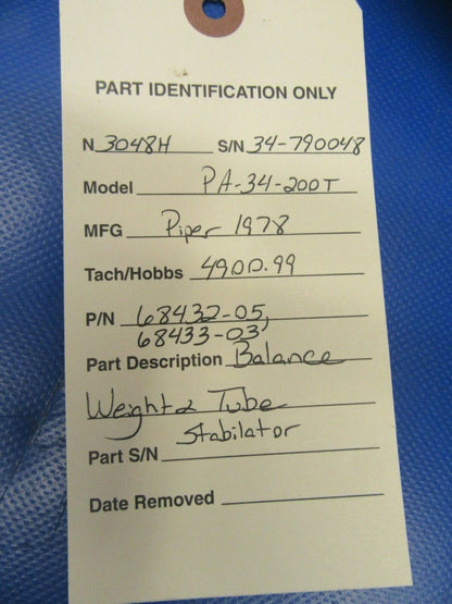 Piper Seneca II Stabilator Balance Weight and Tube 68432-04, 68433-03 (1119-226
