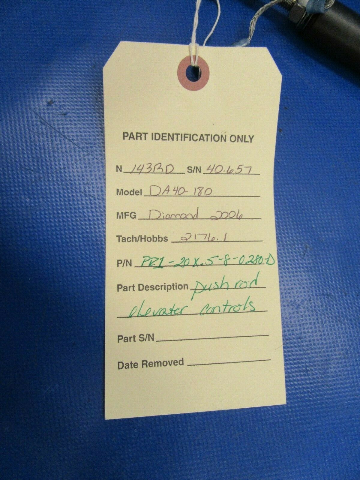 Diamond DA40-180 Push Rod Elevator Controls P/N PR1-20X.5-8-0280-D (0319-175)
