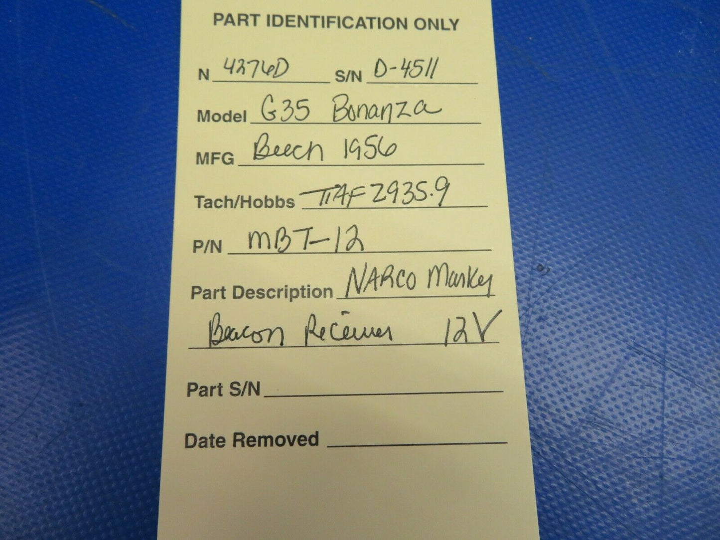 Beech G35 Bonanza Narco Marker Beacon Receiver 12 V P/N MBT-12 (0620-353)