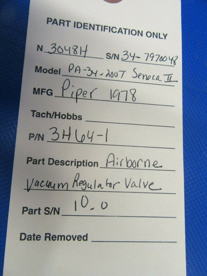 Piper Seneca II Airborne Vacuum Regulator Valve P/N 3H64-1 (1119-221)