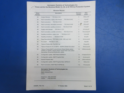 Beech Bonanza TKS De-Ice Hardware & Manuals (0623-282)
