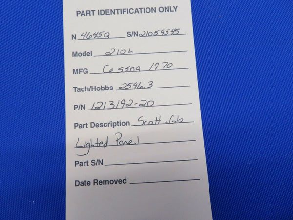 Cessna 210L Scott-Glo Lighted Panel P/N 1213192-20, 801866 (0820-396)