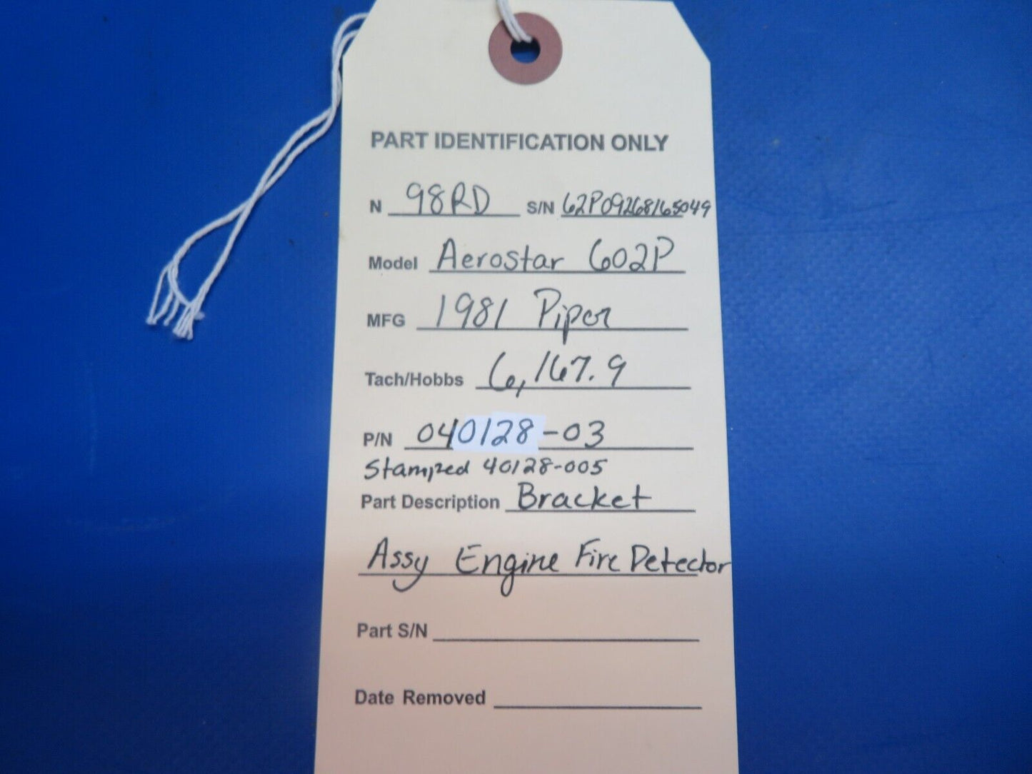Piper Aerostar 602P Bracket Assy Engine Fire Detector P/N 040128-03 (0123-525)