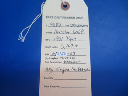 Piper Aerostar 602P Bracket Assy Engine Fire Detector P/N 040128-03 (0123-525)