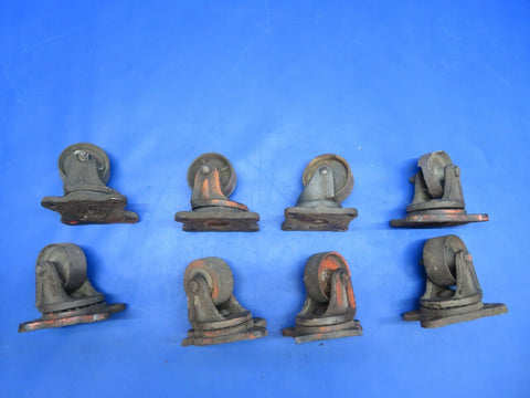 Vintage 3" Cast Iron Swivel Castors LOT OF 8 (0123-644)