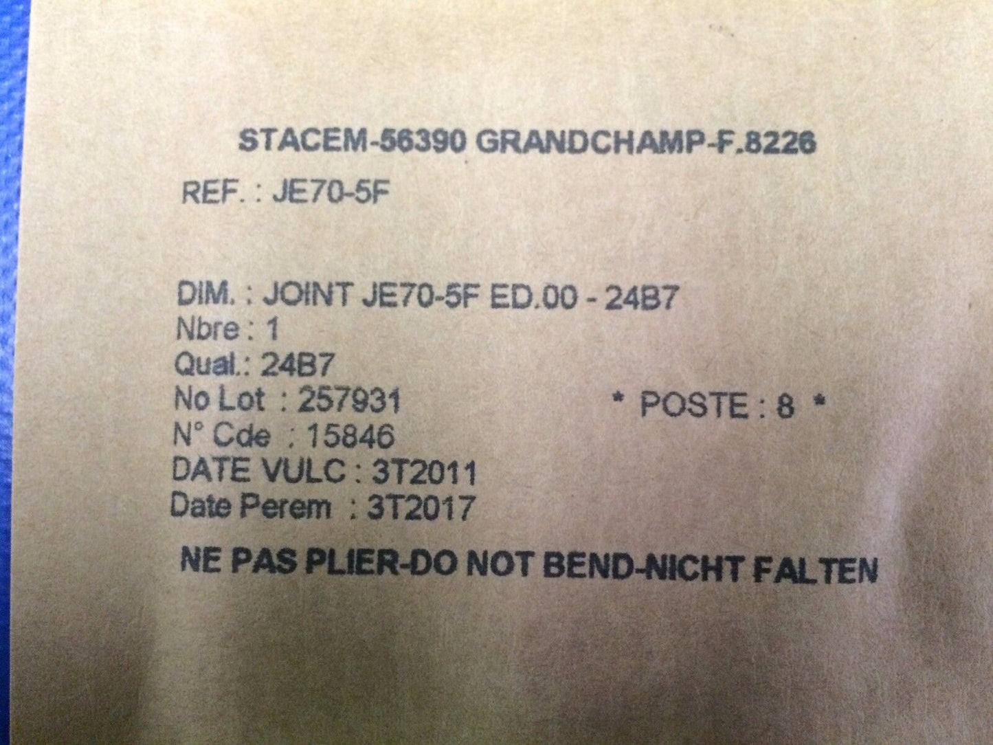 Dassault Falcon Seal / Gasket NOS - LOT OF 2 - P/N JE70-5F (1216-63)