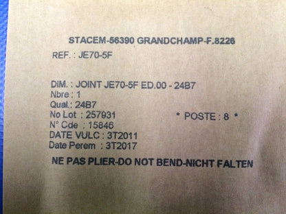 Dassault Falcon Seal / Gasket NOS - LOT OF 2 - P/N JE70-5F (1216-63)