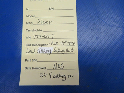 Piper Nut 1/8" True Seal Thread Sealing Nut P/N 477-677 NOS (0720-441)