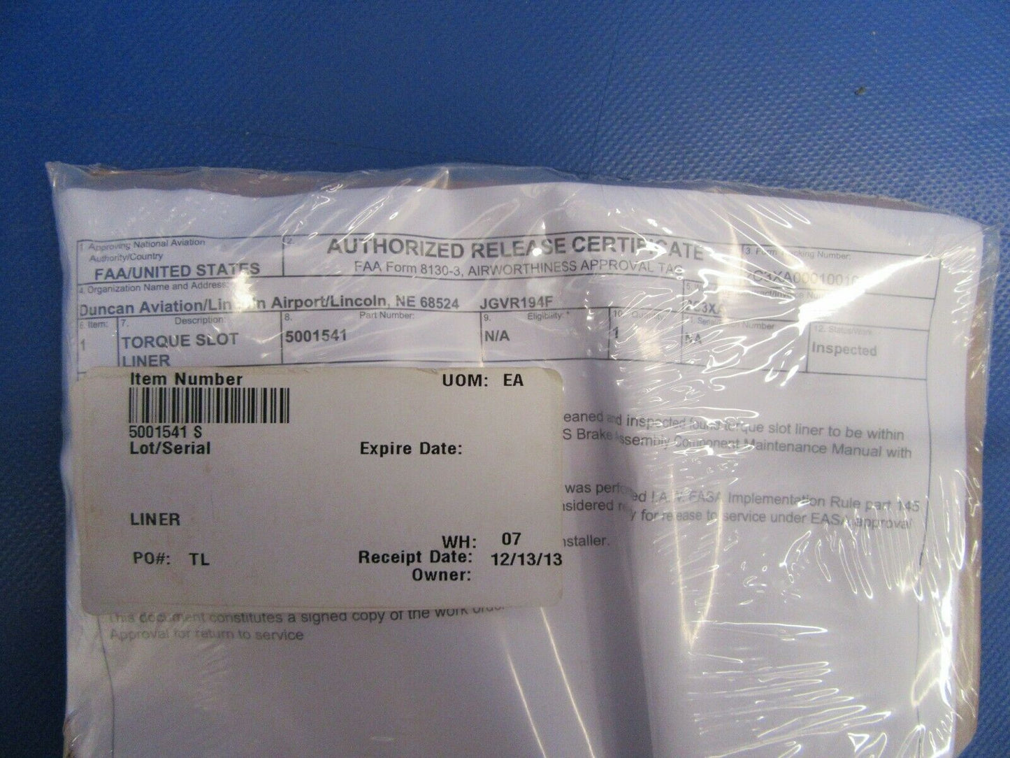 Cessna Citation Torque Slot Liner - Brake P/N 5001541 NOS (0419-197)