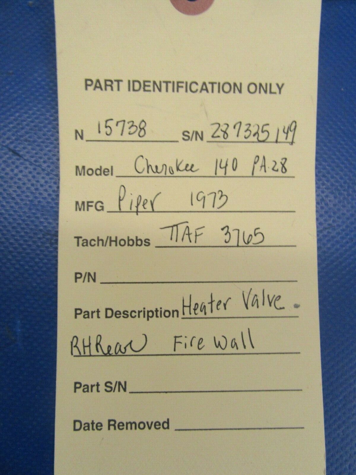 Piper Cherokee 140 Heater Valve Firewall RH Rear (0319-89)
