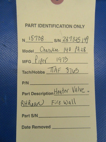 Piper Cherokee 140 Heater Valve Firewall RH Rear (0319-89)