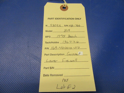 Beech B19 Sport Gusset Lower Firewall P/N 169-400010-117 LOT OF 2 NOS (0421-364)