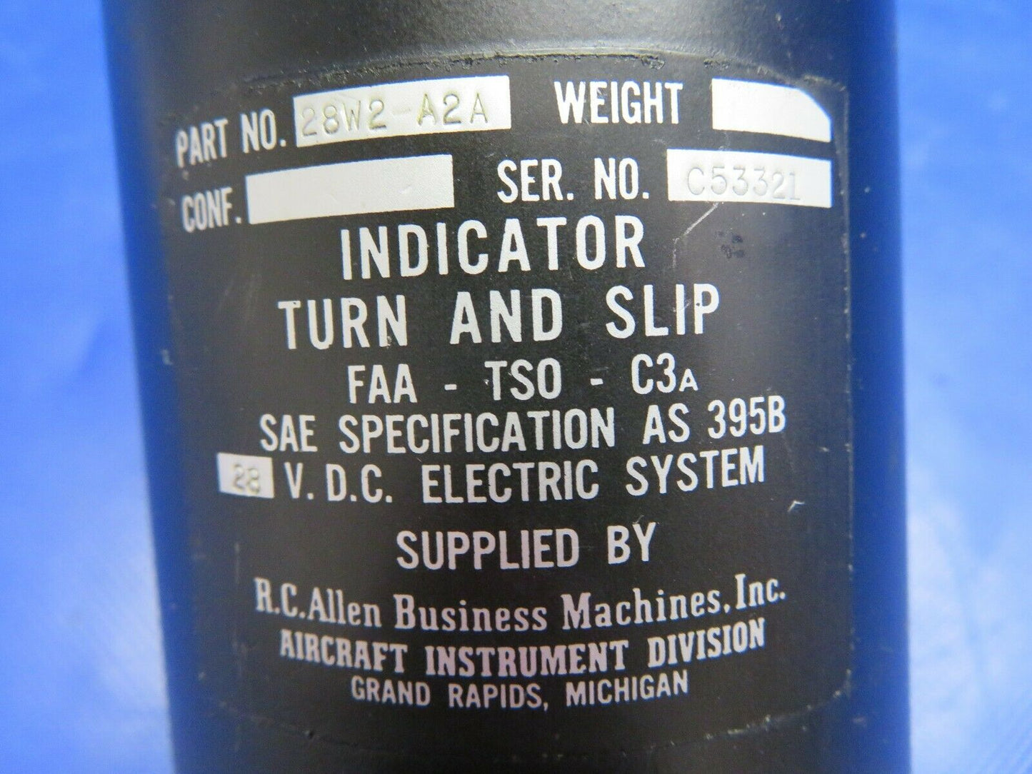 R.C. Allen Indicator Turn & Slip 28 V P/N 28W2-A2A (0620-717)