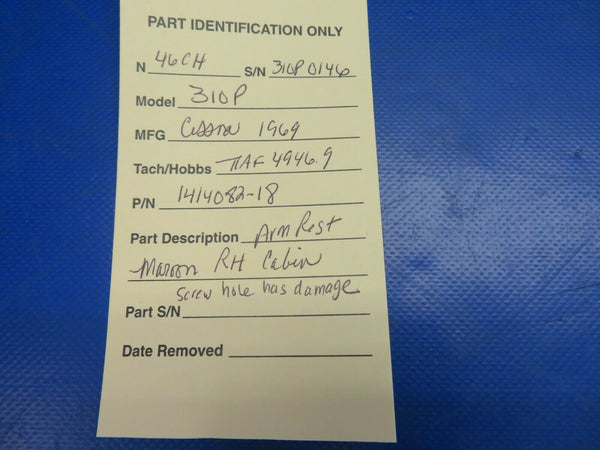 Cessna 310P Arm Rest Maroon RH Cabin P/N 1414082-18 (0620-765)