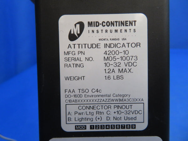 Mid-Continent Attitude Indicator P/N 4200-10 (0223-790)
