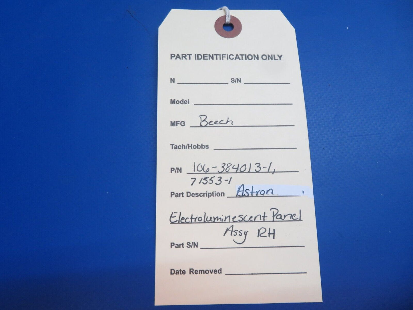 Beech Astron Electroluminescent Panel Assy RH P/N 71553-1 (0323-666)