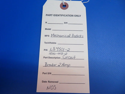 Mechanical Products Circuit Breaker 2 Amp P/N LS7501-2 NOS (1022-597)