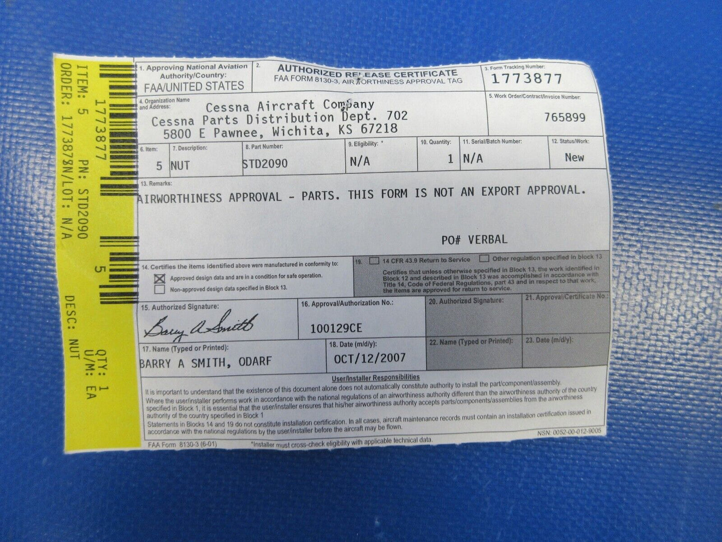 Lycoming Nut P/N STD-2090 LOT OF 9 NOS (1223-666)