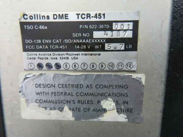 Collins DME TCR-451 14V / 28V 622-3670-001 (0320-401)
