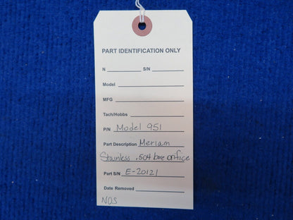 Meriam Stainless .504 Bore Orifice P/N Model 951 NOS (0622-942)