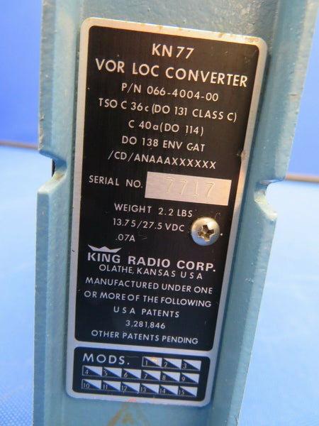 King KN-77 VOR / LOC Converter 14 Volts / 28 Volts 066-4004-00 (0920-63)