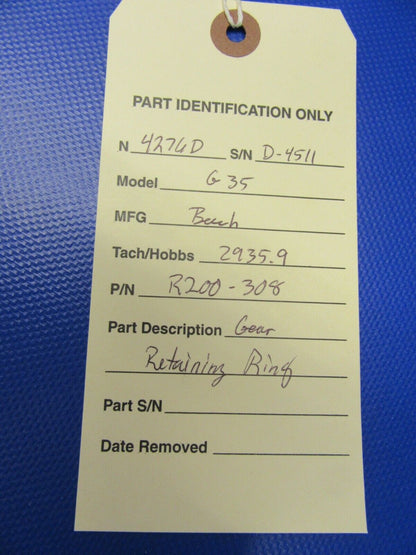 Beech 215 Propeller Gear Retaining Ring P/N R200-308 (1120-224)