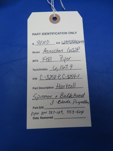 Aerostar 602P Hartzell Spinner & Bulkhead Propeller P/N C3258-P (0723-331)