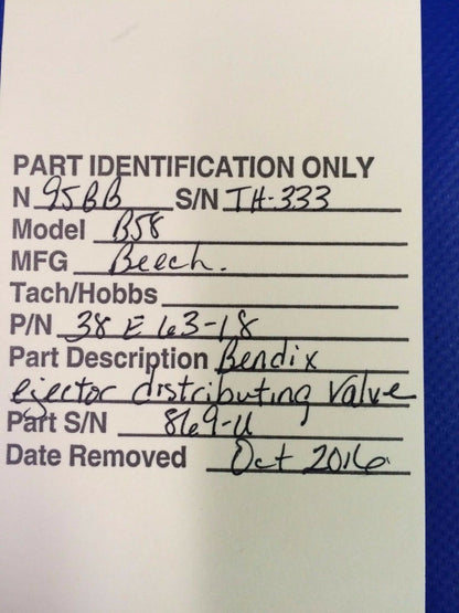 Baron 58 Bendix De-Ice Ejector Distributing Valve 28V P/N 38E63-18 (1016-109)
