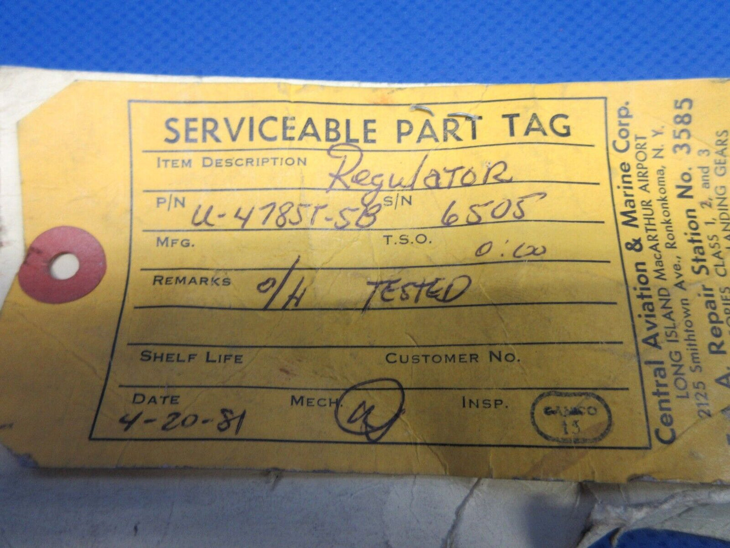 United Aircraft Oil Cooler Valve PN U-4785T-5B OVERHAULED (0224-1332)