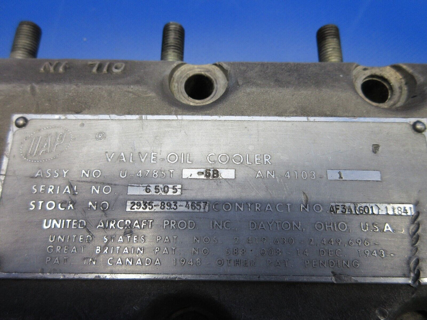 United Aircraft Oil Cooler Valve PN U-4785T-5B OVERHAULED (0224-1332)