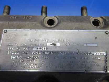 United Aircraft Oil Cooler Valve PN U-4785T-5B OVERHAULED (0224-1332)
