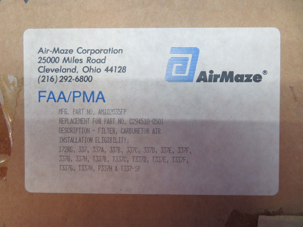 AirMaze Cessna 172RG Air Filter P/N AM102035FP NOS (0923-583)